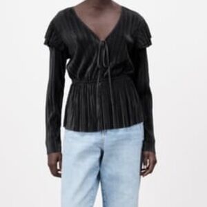 NWT ZARA Ruffled Pleated Blouse Sz M Goth Fairy Witchy